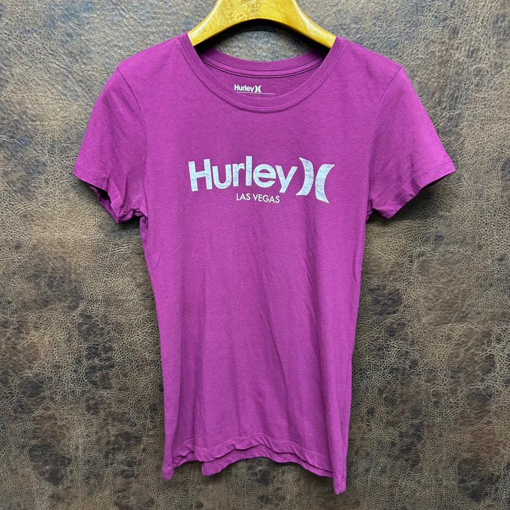 Hurley Las Vegas Scoop Neck Short Sleeve Medium Raspberry Pink Purple Surf Beach